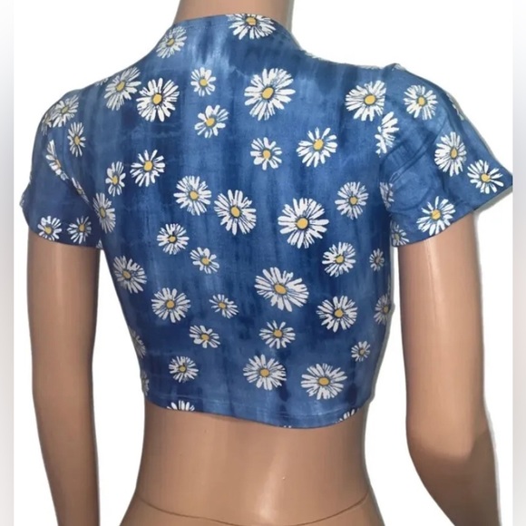 Y2K Style Blue Daisy faux wrap crop top new Casual Fairycore Party Cami Peasant - Picture 2 of 2